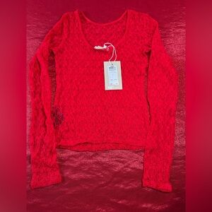 Cute Womens Cute Layering Red Lace Top Size Small JJXX NWT